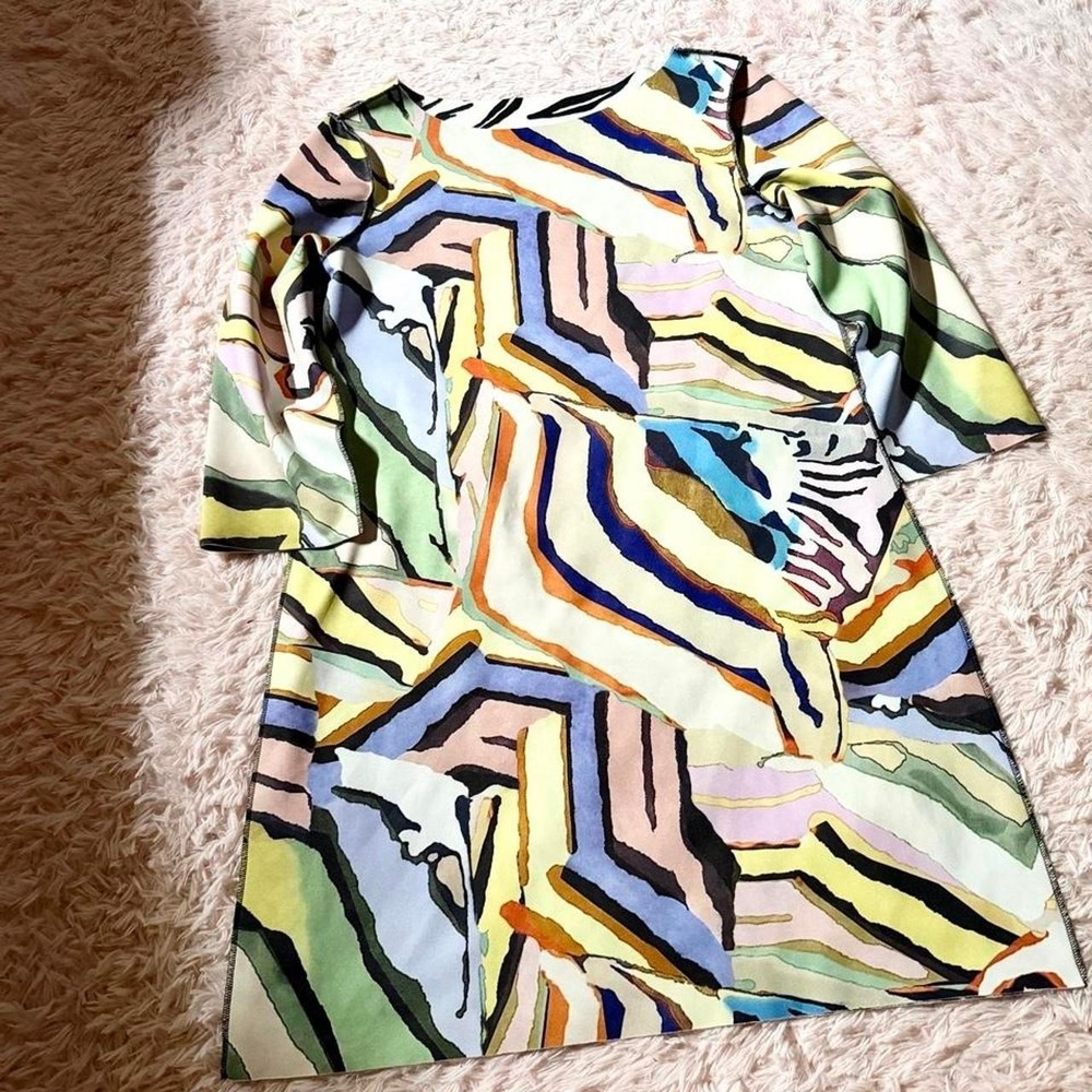 Abstract Geometric Scuba Knit Reversible Quirky Dress Womens XL Zebra Artisan